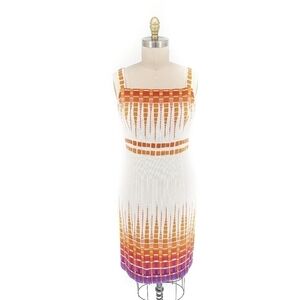 Jones NY Geo Print Sheath Dress Cream Orange L preppy Business casual retro
